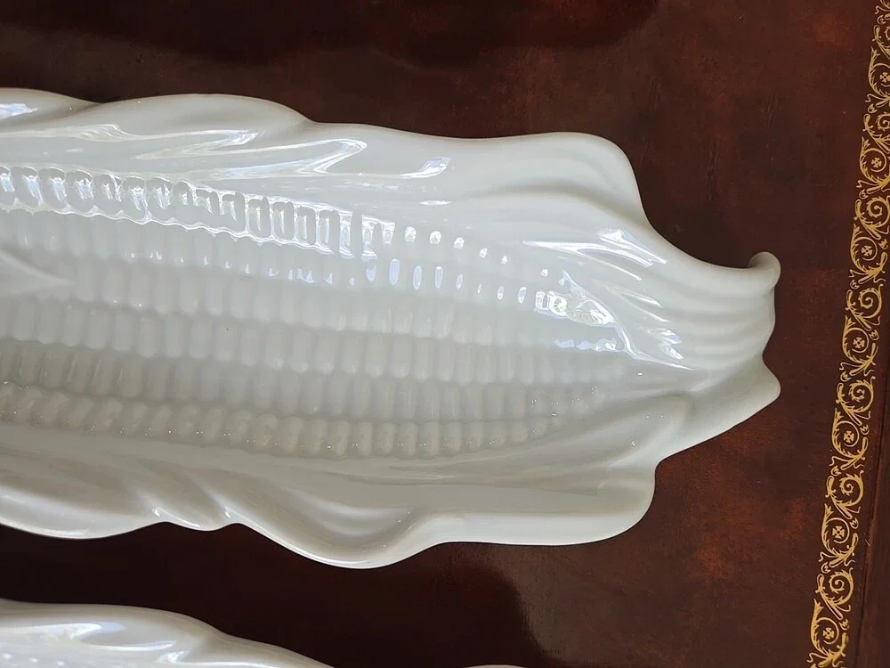 MCM Set Of 3 White Ceramic Corn On The Cob Plates Farmhouse Decor